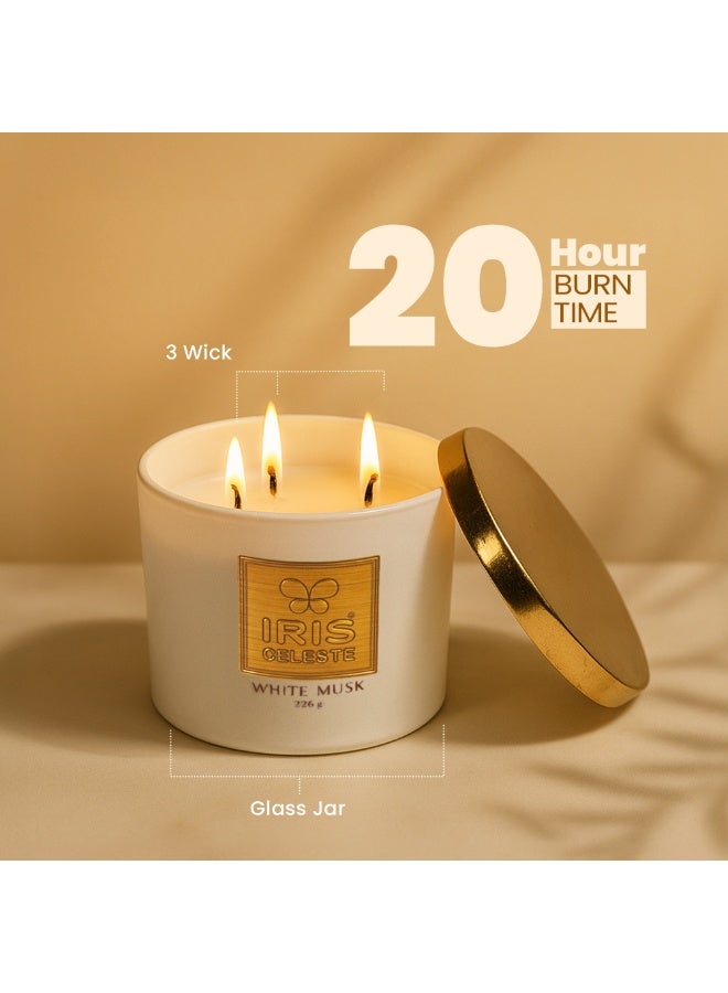 IRIS CELESTE White Musk Jar Candle with lid - 226grams, 3 Wick Scented Candle 8oz | Soft Musky Fragrance | Perfect for Festivites & Gifting, Ceremonies, Meditation & Room Perfuming - Image 5